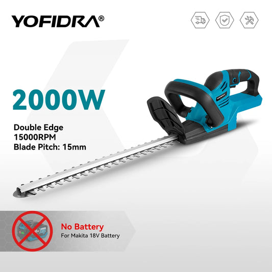 YOFIDRA 2000W Cordless Electric Hedge Trimmer 15000RPM Garden Hedge Pruner for Makita Battery