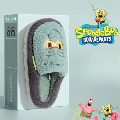 SpongeBob Suede House Slippers for Men & Women — Slip-On Fuzzy Indoor/Outdoor Shoes with Faux Fur Lining