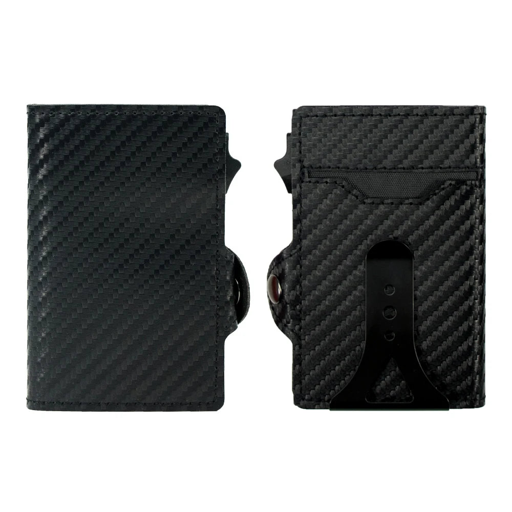 CASEKEY PU Leather Men’s Pop-Up Card Holder Wallet – Slim Minimalist Anti-RFID Smart Wallet with Money Clip & ID Window