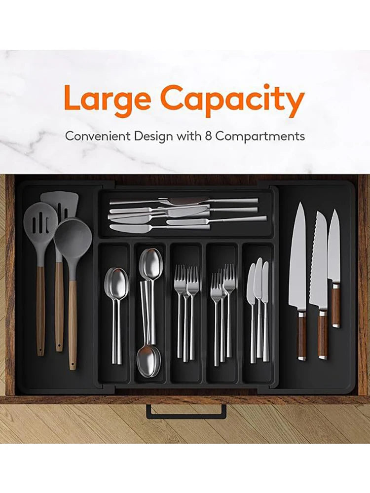Expandable Adjustable Cutlery Drawer Organizer – Kitchen Utensil Tray with Compartments and Flatware Divider