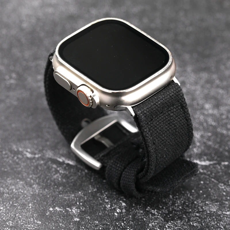 Double Canvas Strap for Apple Watch Ultra – 49MM, 45MM, 44MM, Thickened Green & Black Rugged Style Bracelet for Men