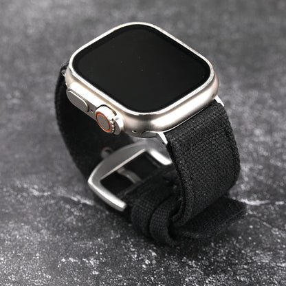 Double Canvas Strap for Apple Watch Ultra – 49MM, 45MM, 44MM, Thickened Green & Black Rugged Style Bracelet for Men