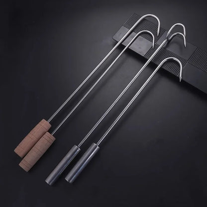 Stainless Steel and Wood Handle T-Word Sharp Meat Hooks - BBQ Kitchen Accessories for Barbecue Tools ! Welding Gadgets