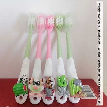 3PCS Italian Brainrot Tung Kids Toothbrushes — Soft Bristle Anime Cartoon Toothbrush for Children Ages 2-12