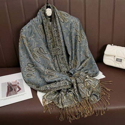 Luxury Autumn Cashmere Pashmina Shawl – Warm Winter Scarves for Women, Printed Cotton Foulard Stole Scarf 2023