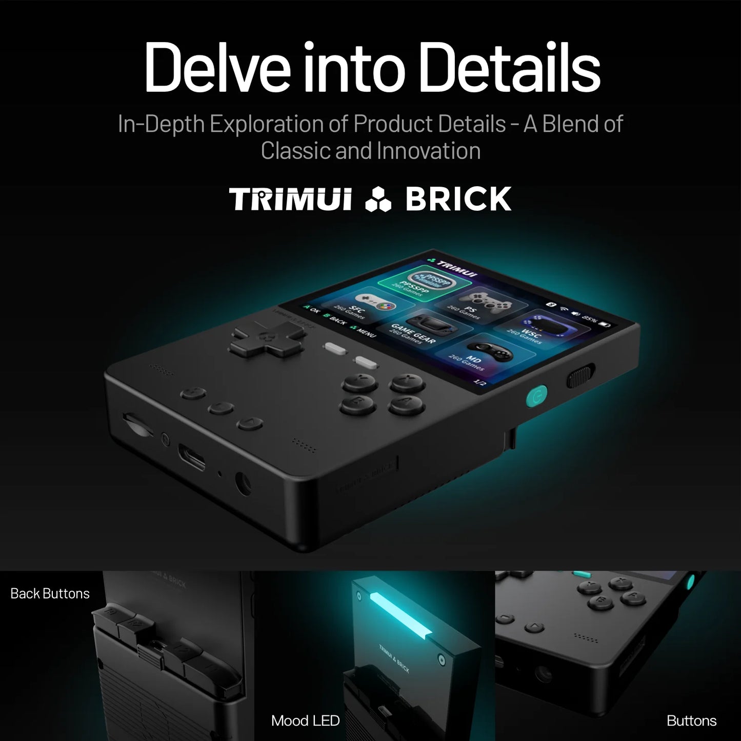 TRIMUI BRICK Handheld Game Console – 3.2'' IPS Screen, Linux System, LED Lighting, Metal Back Panel, Free Keycap Gifts