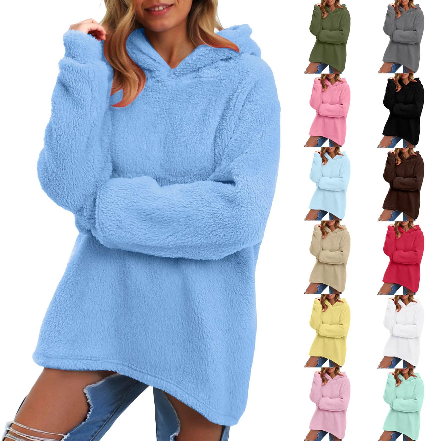 Women's Winter Fleece Hoodie - Warm Soft Fluffy Harajuku Streetwear Pullover
