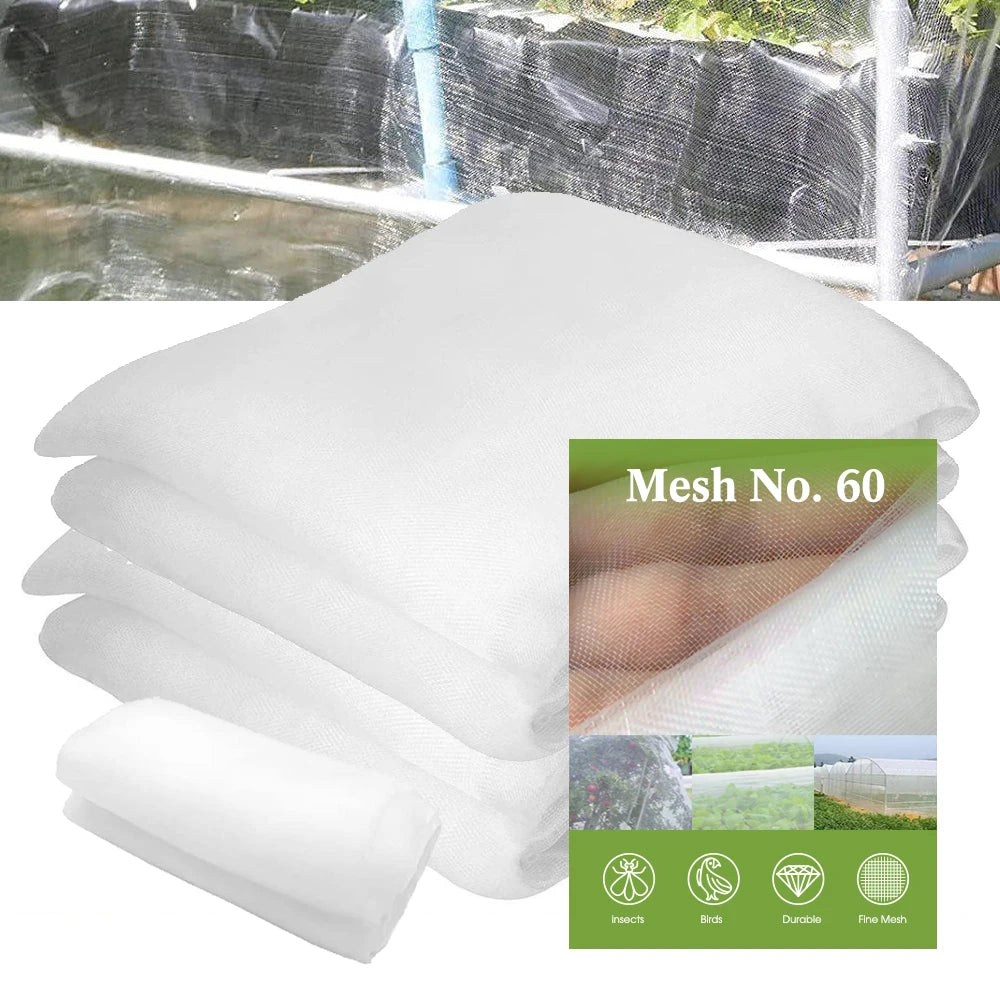 White 60 Mesh Garden Insect Netting – Greenhouse Protection Cover for Plants, Vegetables, Pest & Bird Control