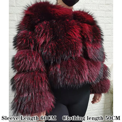 2025 Maomaokong Women’s Real Fur Coat – Natural Raccoon & Fox Fur Jacket with Hood, Warm Winter Outerwear