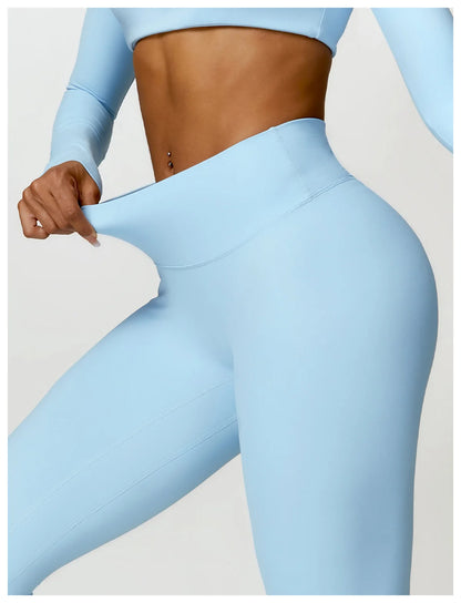 Hearuisavy 2PCS Long Sleeve Gym Set for Women, Quick-Drying Yoga Clothes, Sportswear, Running Leggings, Workout Sports Crop Top