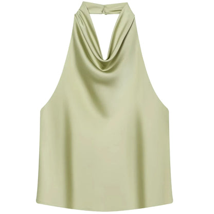 Women's Satin Halter Corset Top – Backless Elegant Sexy Summer Tank Vest in Yellow Pink Black