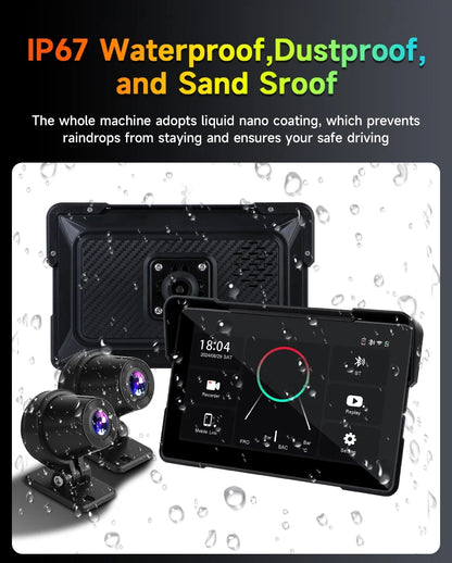 5/7 Inch Motorcycle CarPlay DVR Navigation GPS Monitor – Wireless Android Auto, Airplay, IPX7 Waterproof Portable Display