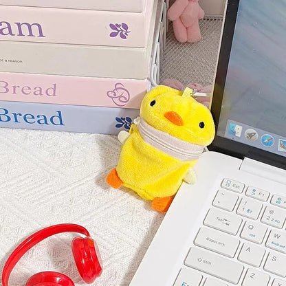 Mini Pink Fluffy Rabbit Coin Purse - Cute Cartoon Keychain Bag Charm Headphone Storage Case