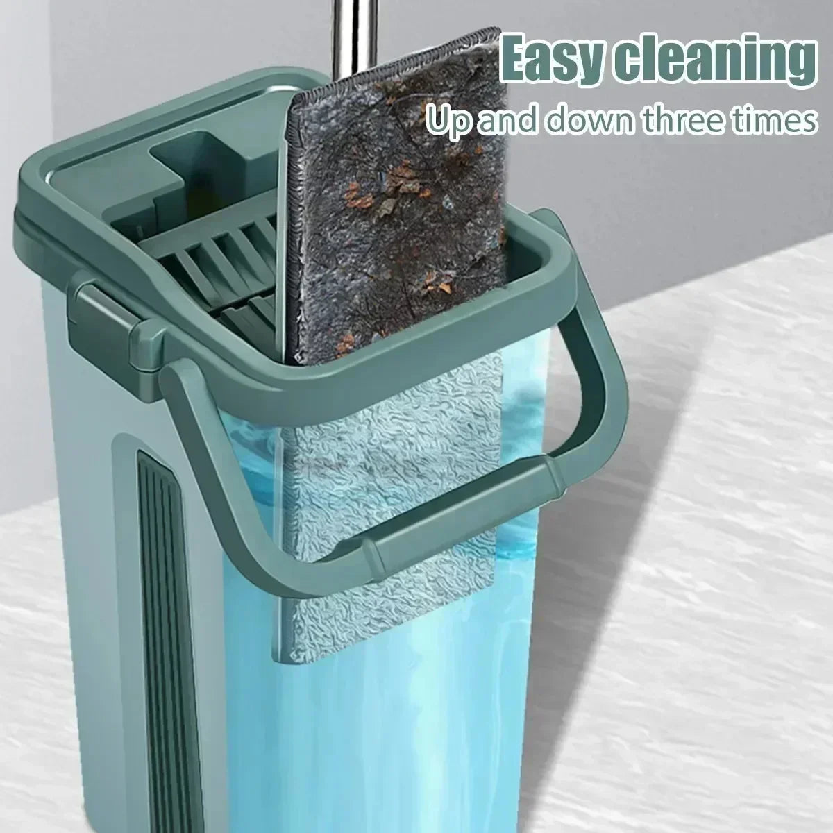 Scratch-Free Flat Mop — Hand Washable Household Wooden Floor Mop with Rotating Bucket, Lazy Mop Design