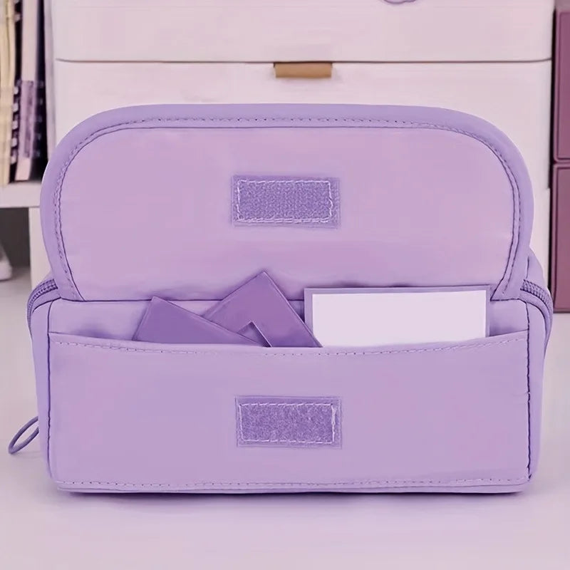 Large Capacity Pencil Case Organizer - Multi Compartment School & Office Supply Storage Bag in Pink Purple Black