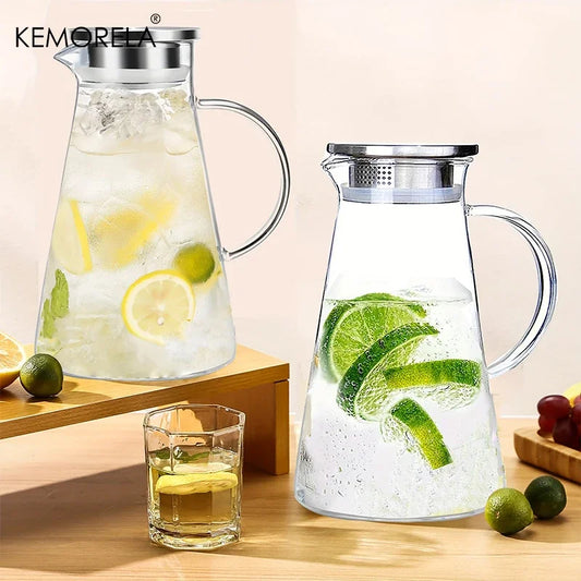 Transparent Glass Water Jug - Heat Resistant Cold Water Kettle with Handle & Large Capacity Household Drink Pitcher