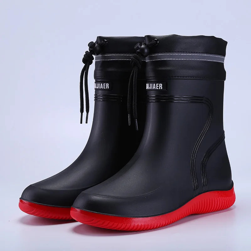 Men’s & Women’s High-End Rain Boots – Waterproof, Non-Slip Short & Mid-Calf Rubber Boots with Drawstring