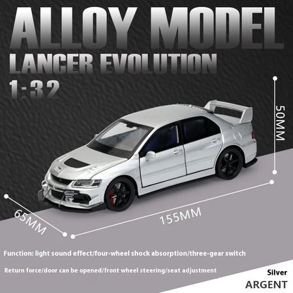 JDM 1:32 Mitsubishi Lancer Evolution IX — Diecast Metal Alloy Racing Car Model with Sound & Light, Right Rudder Gift