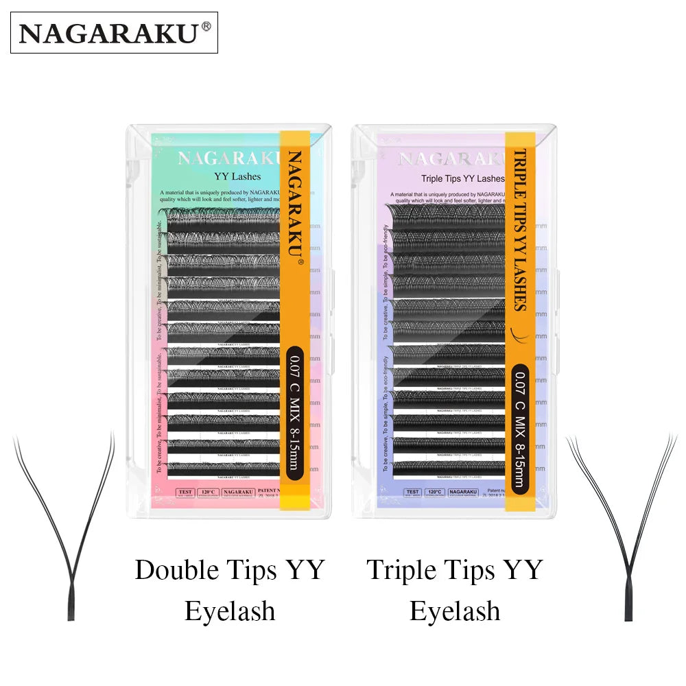 NAGARAKU YY-Shape Eyelash Extensions – Double & Triple Split Tips, Interlaced Root Lashes