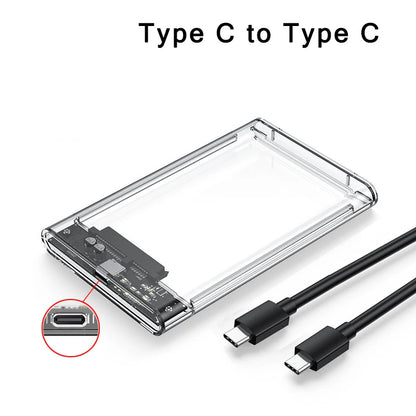 Clear 2.5 Inch SATA SSD HDD Enclosure - USB 3.0 Type-C External Hard Drive Case with UASP Support