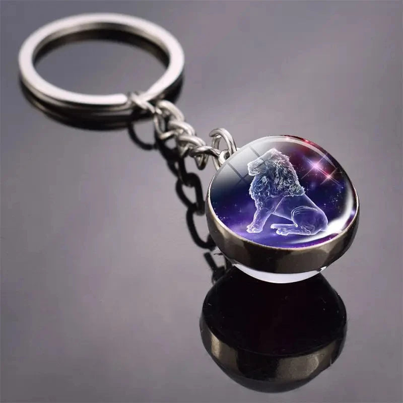 S12 Constellation Keychain – Luminous Double-Sided Zodiac Glass Ball Pendant for Men & Women