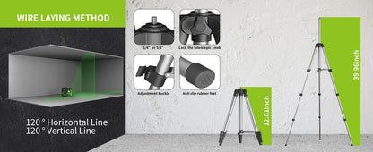 Lfine 2-Line Laser Level with Tripod — Professional 360° Self-Leveling Horizontal & Vertical Laser Measuring Tool