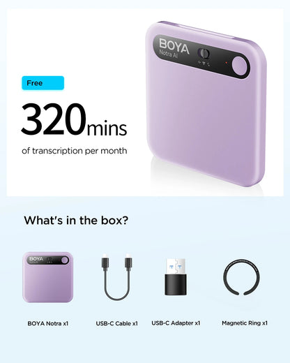 BOYA Notra AI Voice Recorder – Smart Portable Dictaphone with AI Noise Reduction, Voice Activated Recording for Meetings, Lectures & Business Use