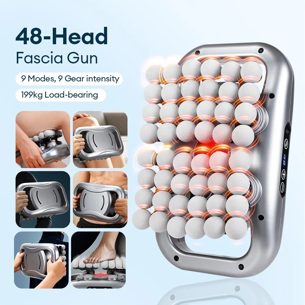 48-Head Body Massage Gun — High-Frequency Vibration Fascia Massager for Neck, Back, Waist, Thigh & Shoulder Muscle Relief