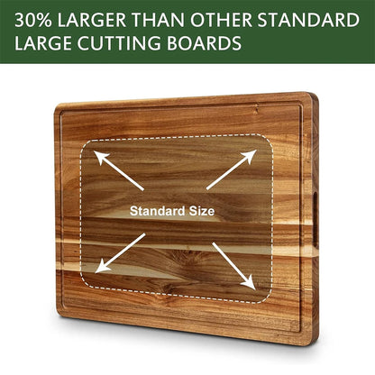 Extra Large Wooden Cutting Board - 24 x 18 Inch Reversible Butcher Block with Juice Groove & Handle