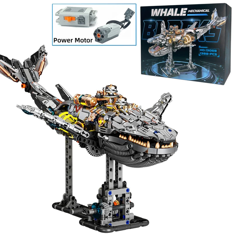 Mechanical Sea Animal Building Blocks Toy – Whale Shark, Octopus, Piranha & Manta Ray with Motor and Lights for Kids