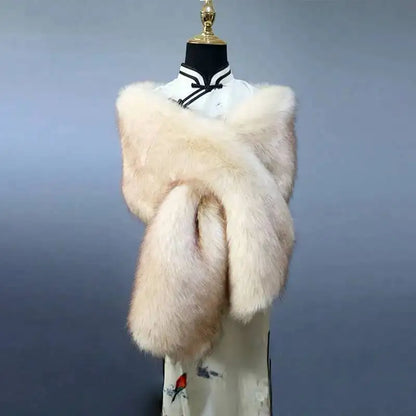 32-Color Luxury Faux Fox Fur Shawl – Women’s Plush Winter Scarf, Wrap & Cape for Wedding & Coat