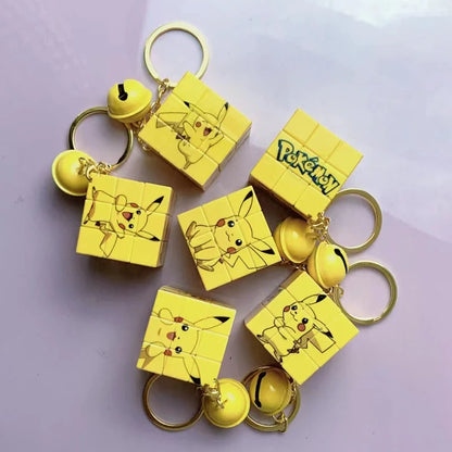 Pokémon Pikachu Mini Rubik's Cube Keychain — Cute Cartoon Puzzle Pendant for School Bags, Kids’ Toys & Kawaii Accessories