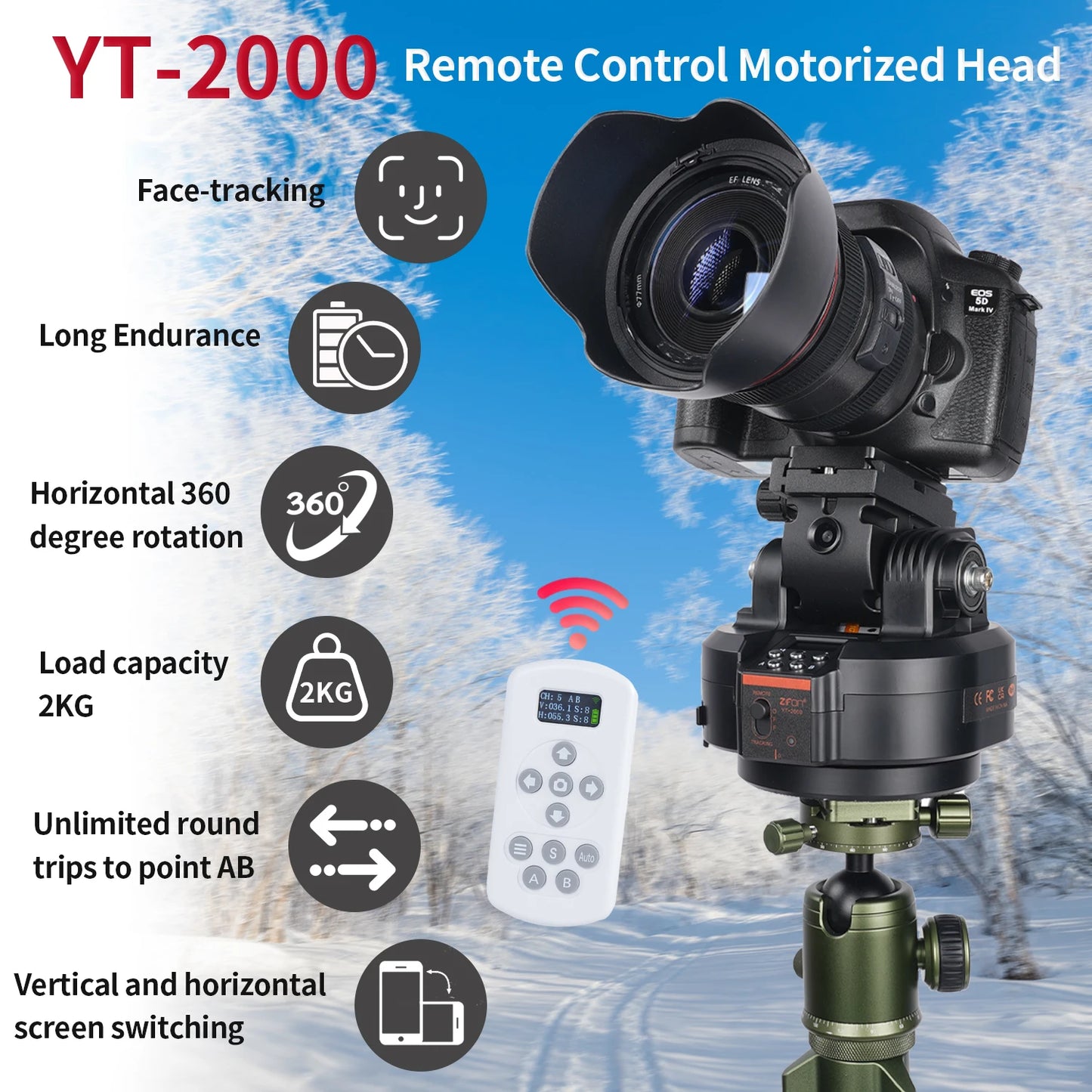 ZIFON YT2000 Remote Motorized PTZ - AI Face Recognition, 360° Horizontal Rotation for Camera, Smartphone & Action Camera Live Stream