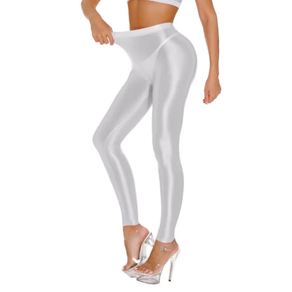 100D Satin Leggings – Plus Size Footless Shiny Shaping Pantyhose, Open & Closed Crotch Skinny Tights for Spring & Autumn