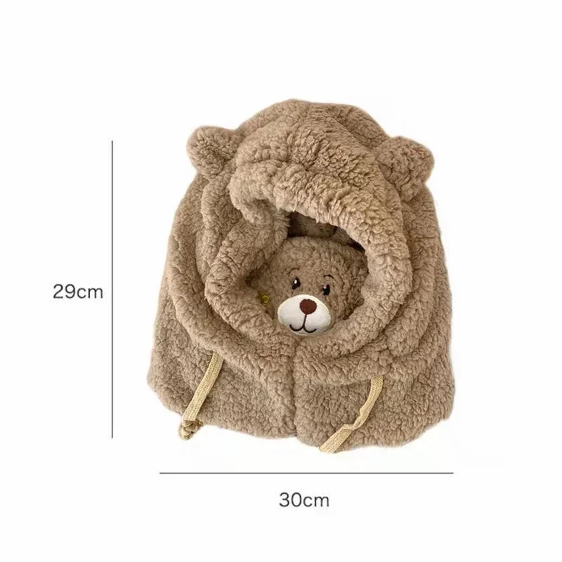 Cartoon Bear Ear Lamb Beanie Hat with Mask - Warm Balaclava Winter Skullies for Women & Girls