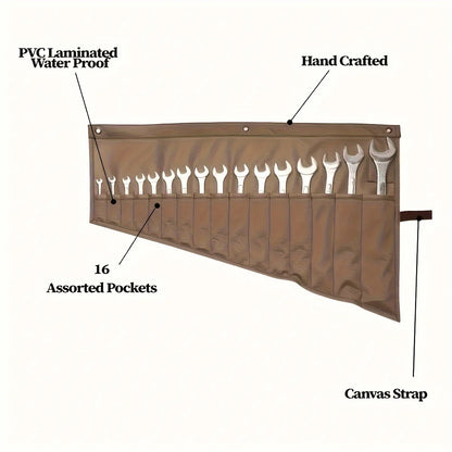 Brown Universal Canvas Tool Bag – Wrench & Hardware Storage Roll Bag for Maintenance, 1-Piece