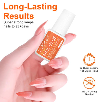 Twoing Waterproof Nail Adhesive — Long-Lasting, Fast-Drying, Formaldehyde-Free Glue for Acrylic & Fake Nails