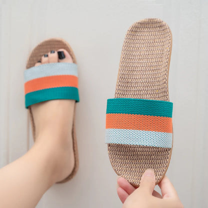 Women's Summer Linen Slippers – Lightweight EVA Flat Sandals, Casual Home Shoes