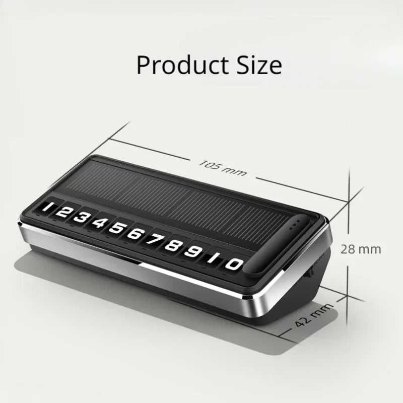 Solar LED Car Phone Number Plate — Hidden Temporary Parking Card with Multi-Number Display