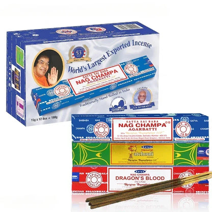 5BOX NAG Champa Indian Incense Set – Satya Handmade Sticks with 6 Aromatic Scents for Home & Meditation