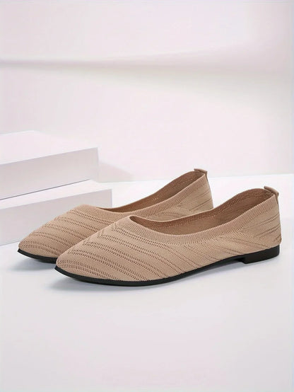 Women’s Pointed Toe Knitted Slip-On Flats – Solid Color Casual Breathable Ballet Loafers
