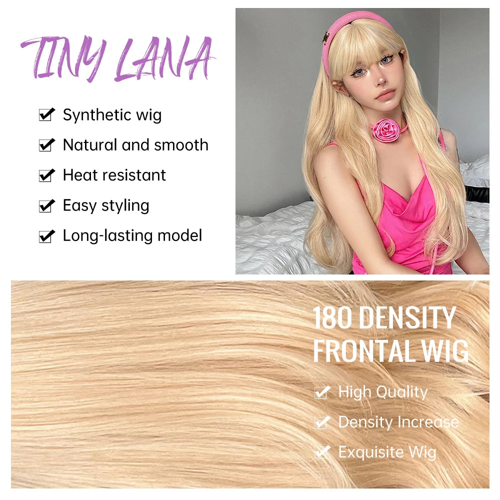Long Blonde Wavy Synthetic Wig with Bangs – Lolita Cosplay & Halloween Heat-Resistant Wig for Women