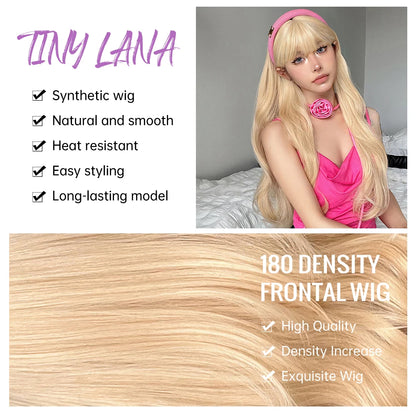 Long Blonde Wavy Synthetic Wig with Bangs – Lolita Cosplay & Halloween Heat-Resistant Wig for Women