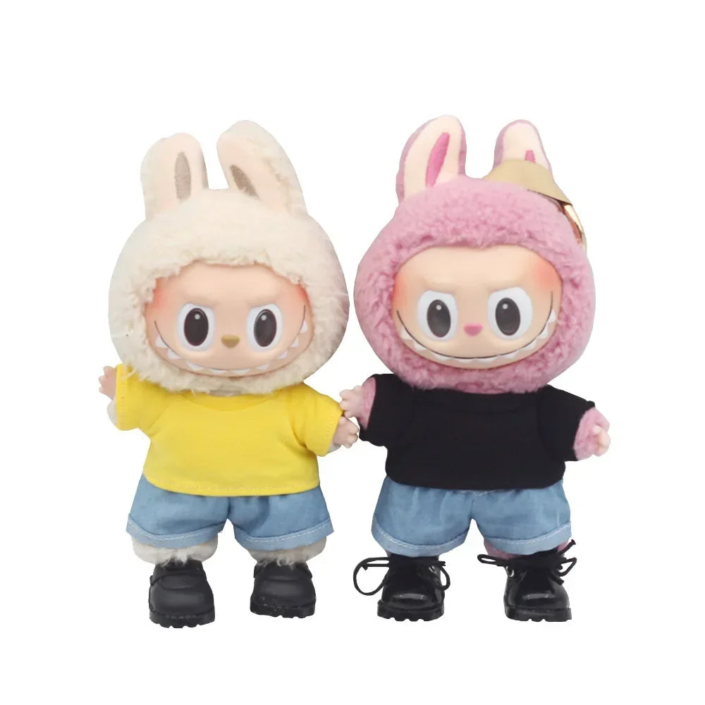 Doll Clothes Outfit for Kpop EXO Labubu & Cotoon Dolls – T-Shirt & Denim Shorts Set for 10-17cm Dolls