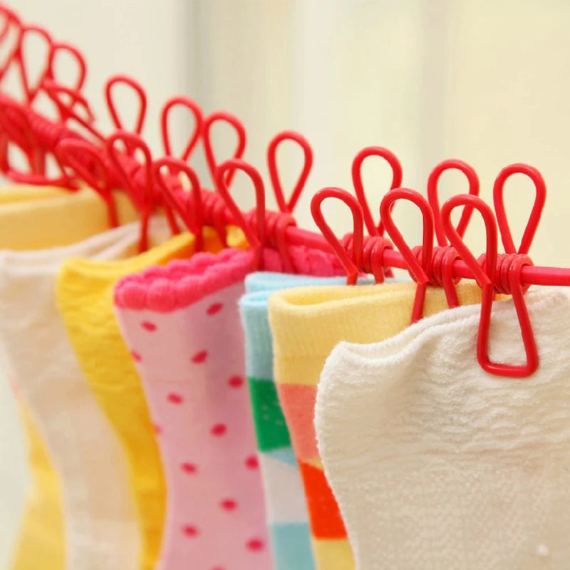 Portable Clothing Clothesline with 12 Clips - Retractable Laundry Dryer Clothes Rope Drying Rack for Outdoor Cloth Hanging
