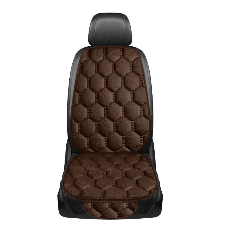 Winter Plush Car Seat Cushion Set - Warm Anti-Slip Grid Seat and Backrest Covers, 3-Piece Set for Cold Weather Comfort