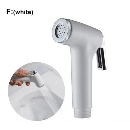 White Silver ABS Toilet Bidet Sprayer - Self-Cleaning Handheld Bathroom Shower Head with Faucet Nozzle, Hose & Holder Set