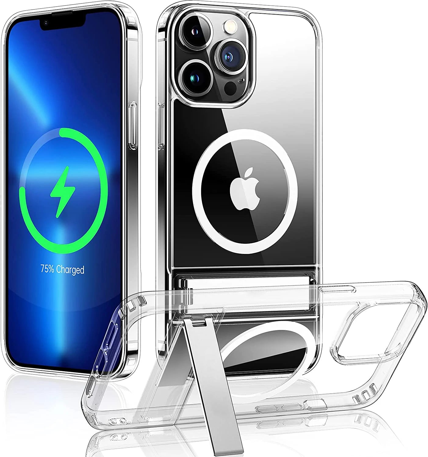 Clear Magnetic Phone Case with Kickstand for iPhone 16, 15, 14, 13, 12, 11 Mini – MagSafe Compatible, Wireless Charging Back Cover