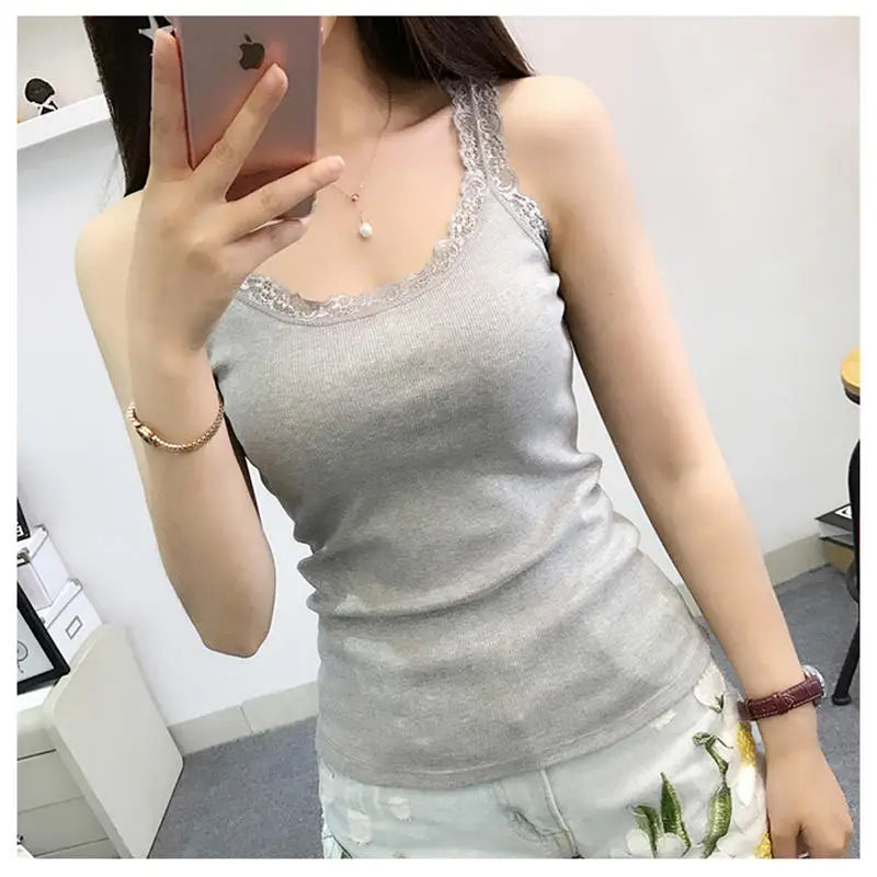 Women's Lace Tank Top - Sleeveless Summer Vest Top for Women, Stylish Casual Innerwear in White & Black