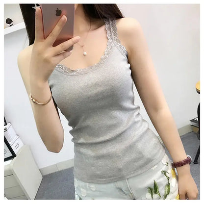 Women's Lace Tank Top - Sleeveless Summer Vest Top for Women, Stylish Casual Innerwear in White & Black